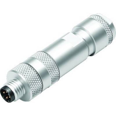Metallischer Steckverbinder mit geriffelter Oberfläche und mehreren Pins am Ende.