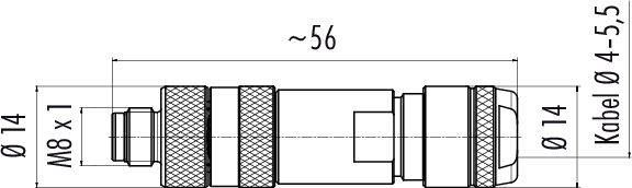 Technische Zeichnung eines Steckverbinders mit M8-Gewinde, Gesamtlänge ca. 56 mm, Kabeldurchmesser 4-5,5 mm.