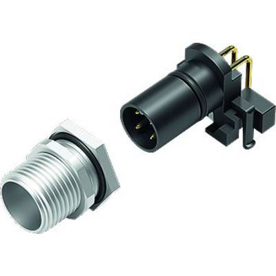 M12-Stecker und Buchse in Nahaufnahme; zeigen die Details der Anschlüsse, einschließlich der Metallgewinde und elektrischen Kontakte.