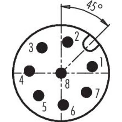 Kreisförmiges Diagramm zeigt acht nummerierte Punkte. Ein Winkel von 45° ist rechts oben markiert zwischen Punkt 1 und 2.