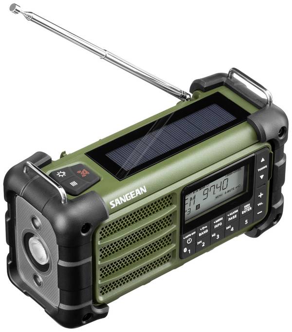 Sangean MMR-99 FM Green Outdoorradio UKW, MW Notfallradio, Bluetooth® Solarpanel, spritzwassergeschützt, staubdicht Grün