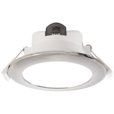 Ein runder LED-Einbaustrahler in Weiß und Silber, geeignet für Deckenmontage.
