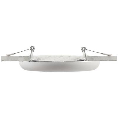 Runde Einbauleuchte mit Metallklemmen, seitlich an eine Decke montiert. Ideal für moderne Innenbeleuchtung.