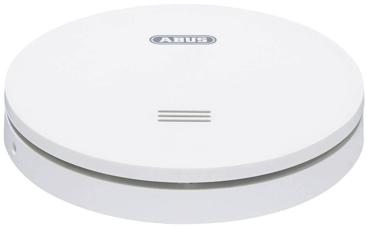 Ein weißer, runder Rauchmelder mit dem Logo in der Mitte. Entwickelt für die Erkennung von Rauch in Innenräumen zur Erhöhung der Sicherheit.