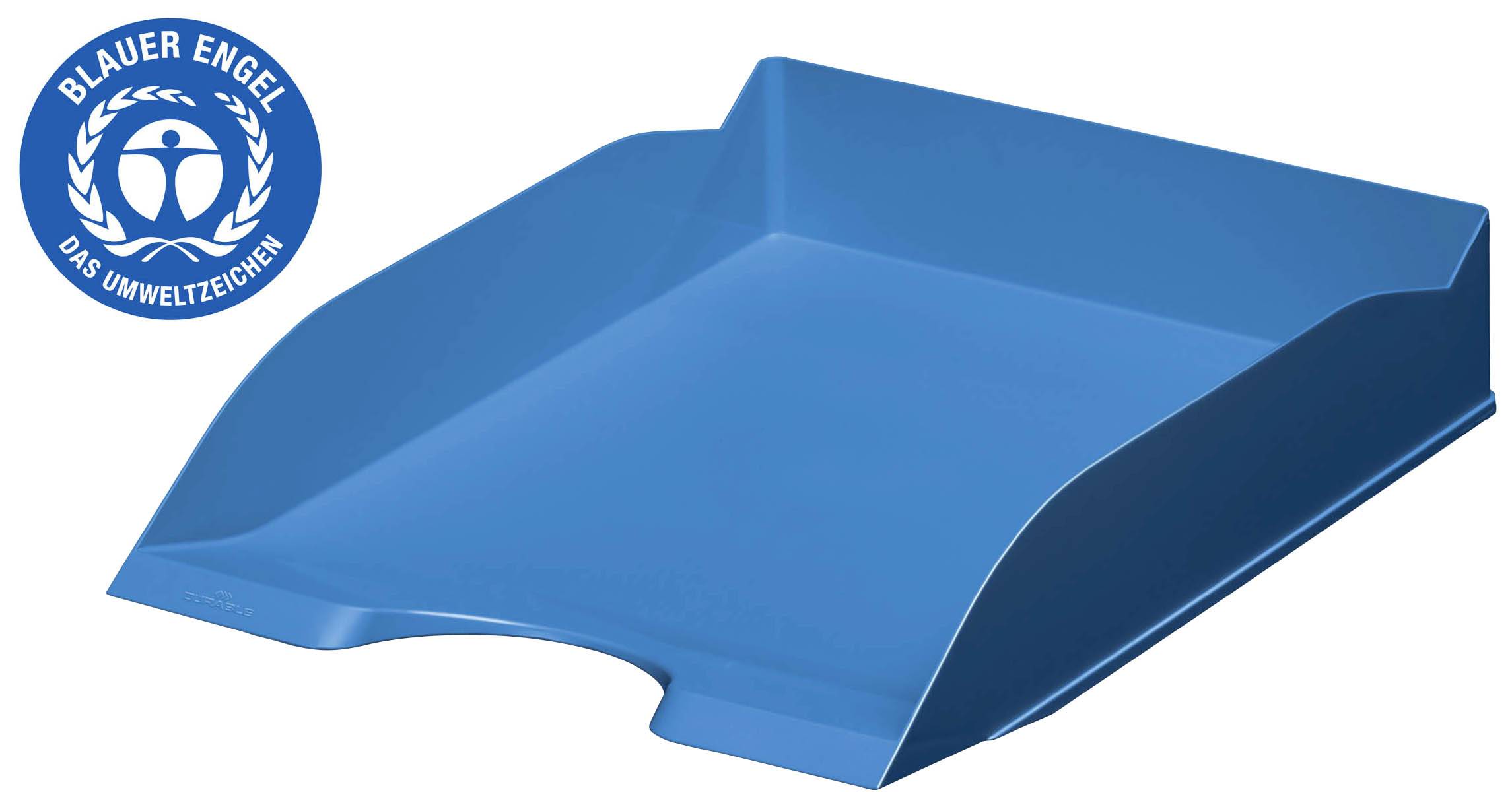 Blauer Briefablagekasten mit dem Umweltzeichen 'Blauer Engel'.