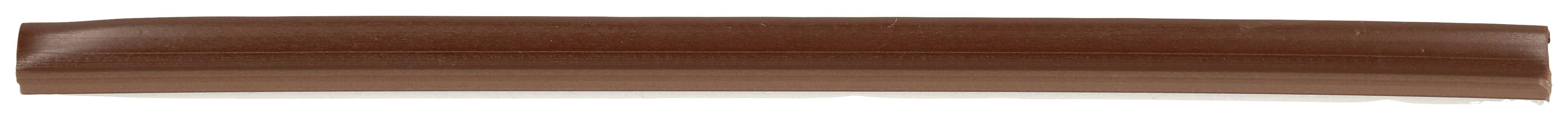 Ein dicker, dunkelbrauner Pinselstrich auf weißem Hintergrund.