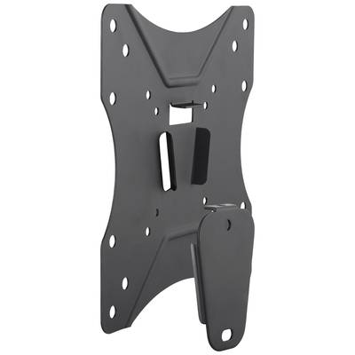 Schwarze TV-Wandhalterung aus Metall mit mehreren Befestigungslöchern und einem abnehmbaren unteren Abschnitt.