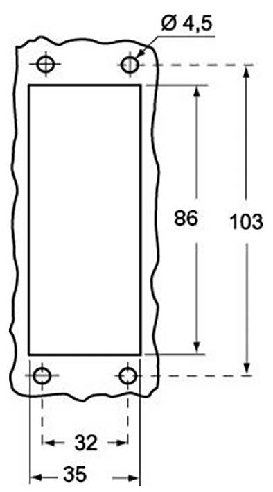 Technische Zeichnung einer rechteckigen Platte mit den Maßen: 103 mm (Höhe), 35 mm (Breite), mit Bohrlöchern Ø 4,5 mm.