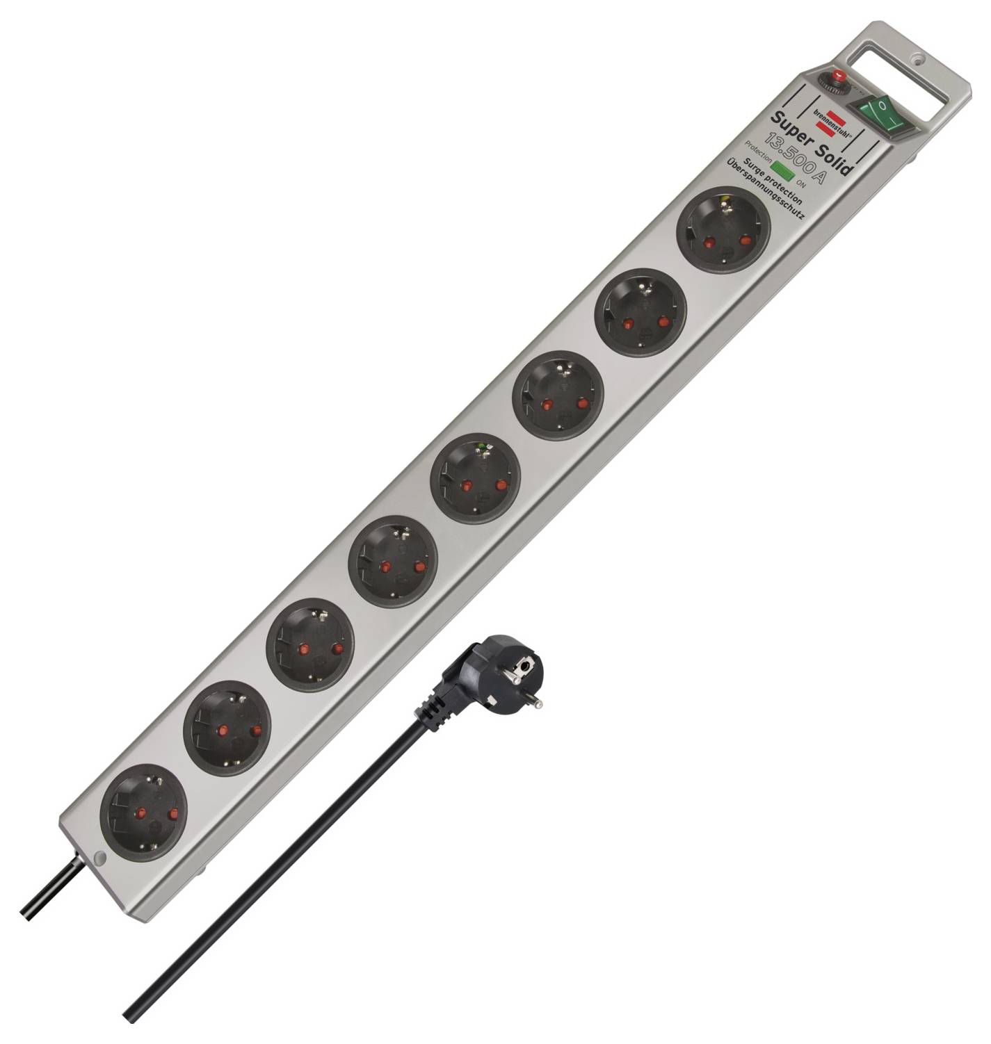 Mehrfachsteckdosenleiste mit acht Steckplätzen, schwarzem Kabel und Kippschalter. Ideal zur Stromverteilung in Haushalten.