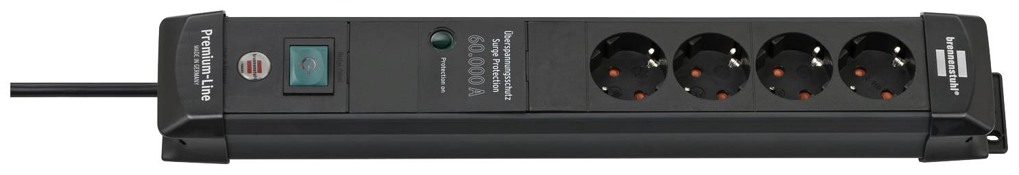 BRENNENSTUHL Premium-Line, power distribution unit, 4 sockets, 1.8m, black, with switch and surge pr