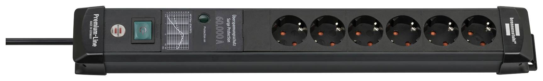 BRENNENSTUHL Premium-Line, power distribution unit, 6 sockets, 3m, black, with switch and surge prot