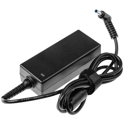 Ein schwarzes Laptop-Netzteil mit einem flexiblen Kabel und einem runden Stecker, der für den Anschluss an ein Laptop geeignet ist.