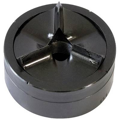 Ein runder Metallbohrer mit scharfen Kanten und einer mittigen Schrauböffnung, geeignet für industrielles Schneiden oder Bohren.