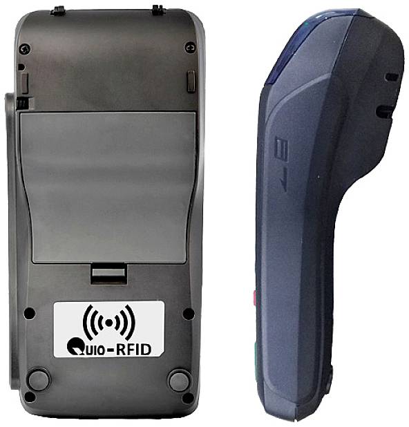 Zwei RFID-Lesegeräte, eines mit klarer Rückansicht und das andere seitlich, für drahtlose Datenkommunikation.