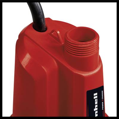 Rote Tauchpumpe mit schwarzem Kabel, geeignet für Wasserförderung.