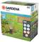 Verpackung eines Gardena Pipeline Startersets mit oszillierendem Sprinkler, zeigt Produktfoto, Funktionen und Größenangaben: 3-12 m.