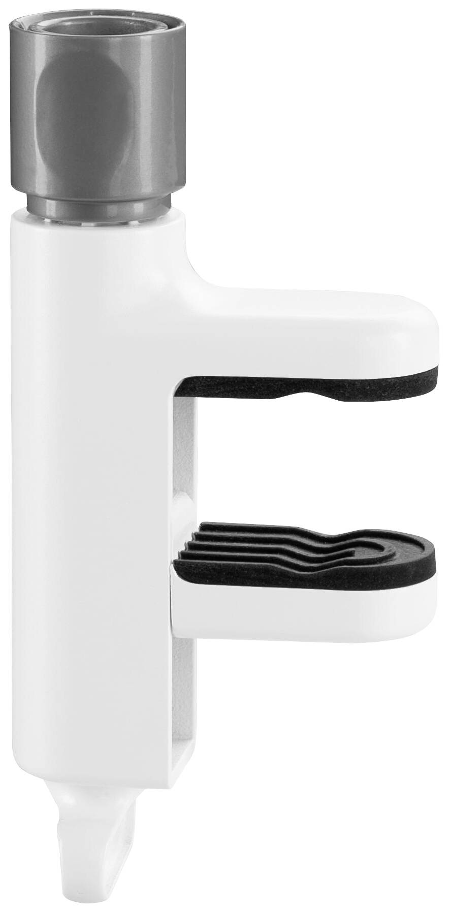 Ein weißes und graues medizinisches Gerät, vermutlich eine Pipette, mit einem ergonomischen Griff und messbarer Spitze.
