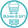 'Diagramm eines Verbindungsstücks mit einem Durchmesser von 26,5 mm (G 3/4").'