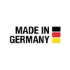 'Made in Germany' Text mit schwarz-rot-goldenem Farbstreifen rechts. Symbolisiert deutsche Herkunft und Qualität.