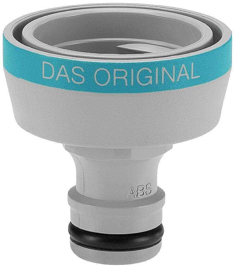 Grauer und blauer Schlauchadapter mit der Aufschrift 'DAS ORIGINAL', aus Kunststoff mit einer kreisförmigen Öffnung oben.