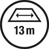 'Schild zeigt ein Trapez mit Pfeil und der Angabe "13 m", zeigt die zulässige Breite der Fahrbahn an.'
