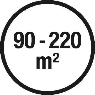 '90 - 220 m²' in einem Kreis dargestellt.