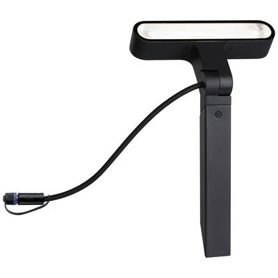 Schwarze LED-Außenleuchte mit rechteckigem Lampenschirm und flexiblem Kabel, geeignet für moderne Außenbeleuchtung.