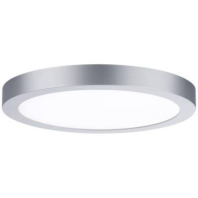 Eine flache, runde Deckenleuchte mit silbernem Rahmen und weißem Lichtdiffusor, geeignet für moderne Innenräume.