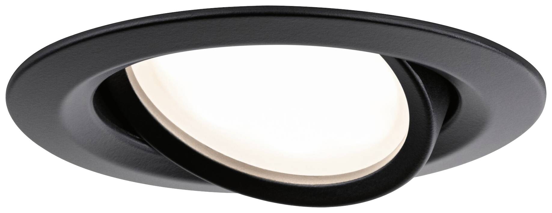 Schwarze Einbaulampe mit schwenkbarem, leuchtendem Innenring, geeignet für moderne Innenbeleuchtung.