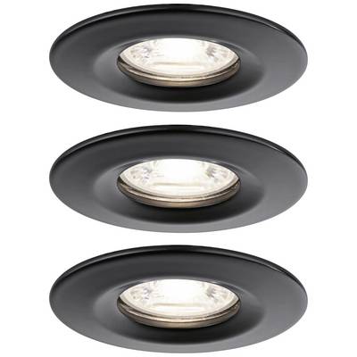 Drei schwarze Einbauleuchten in runder Form, mit eingeschaltetem Licht, übereinander angeordnet.