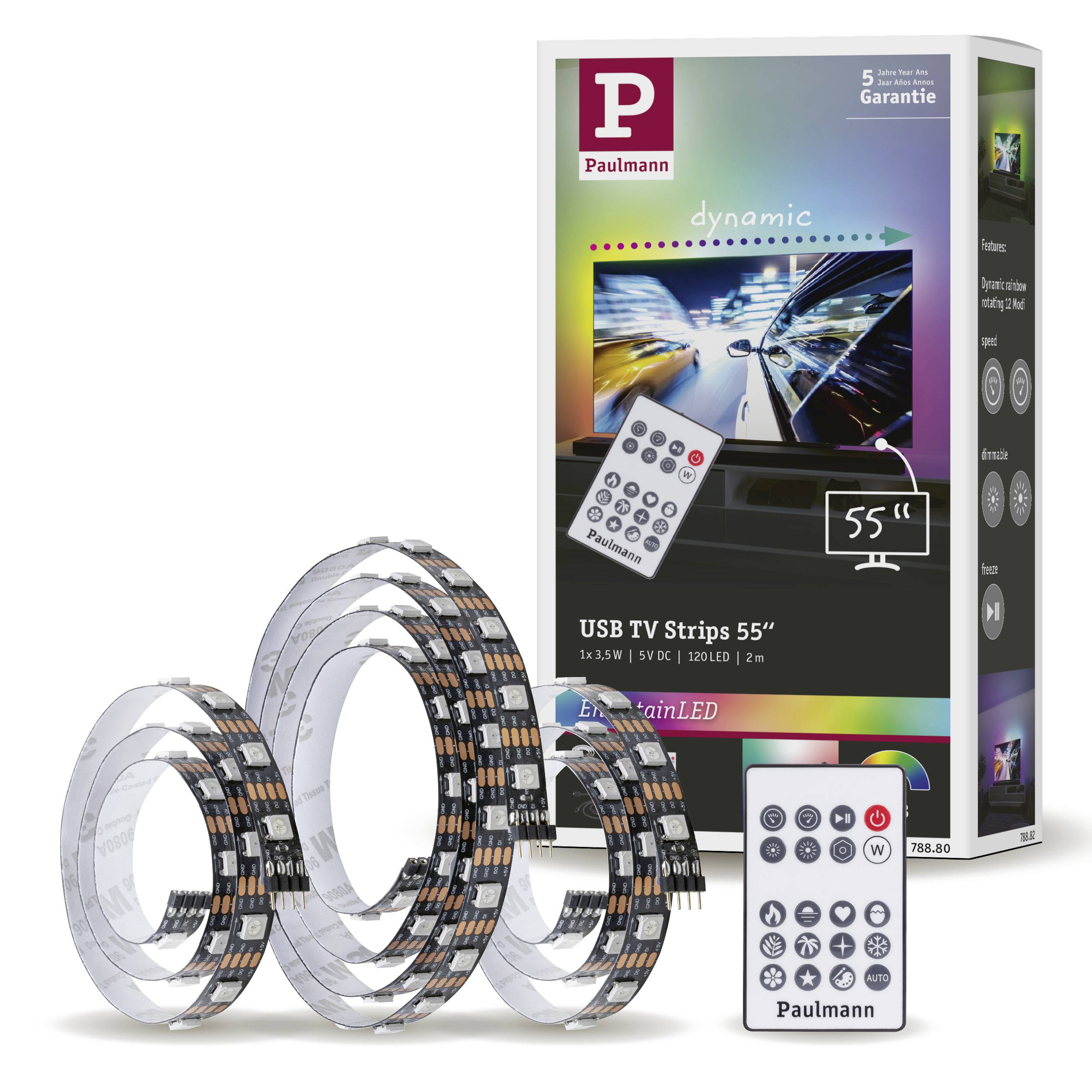 PAULMANN TV Strips 55 Zoll 78880 LED-Streifen-Basisset mit USB-Anschluss 5 V 2 m RGB