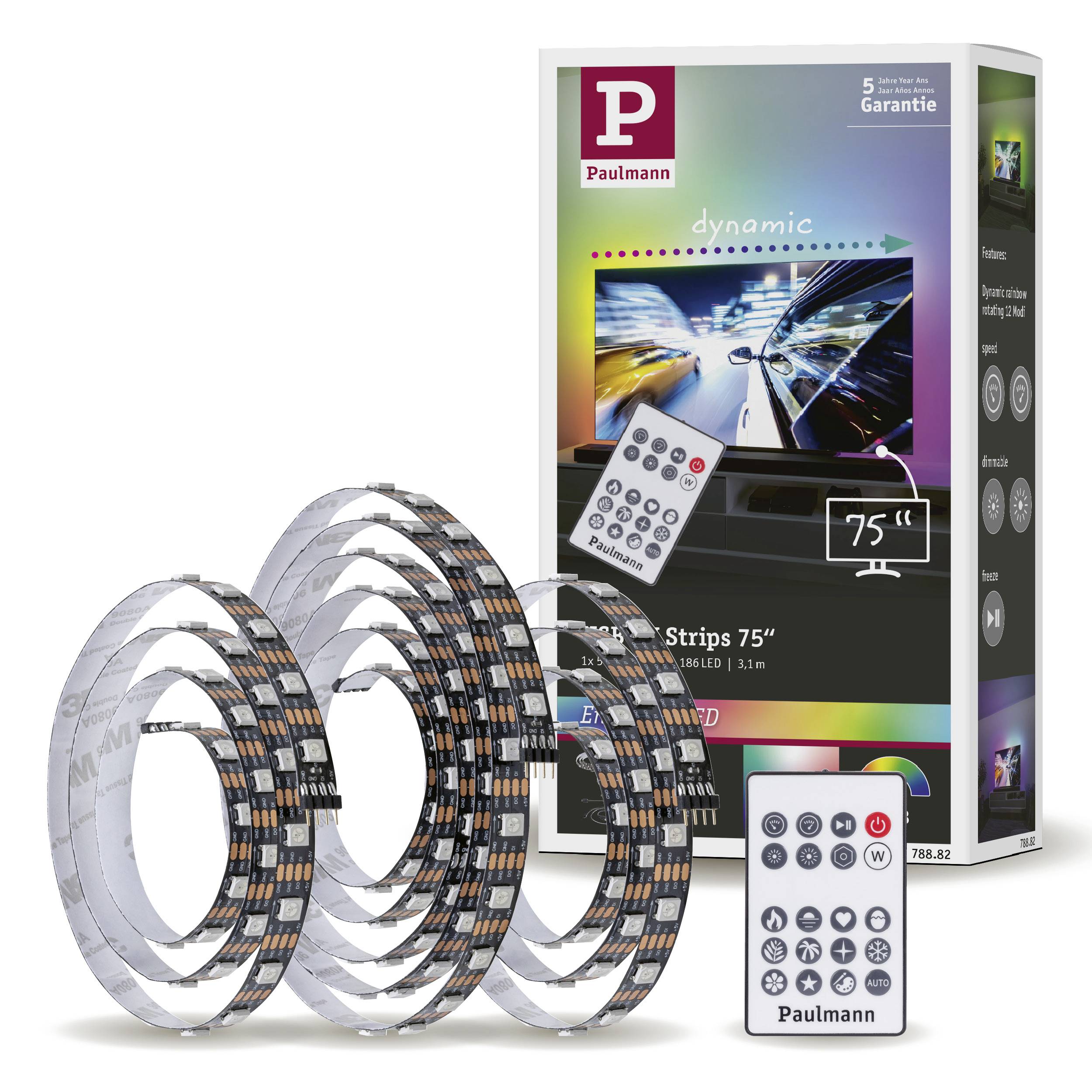 PAULMANN TV Strips 75 Zoll 78882 LED-Streifen-Basisset mit USB-Anschluss 5 V 3.1 m RGB