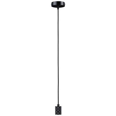 Schwarze Hängeleuchte mit schlichtem Design und langem Kabel; geeignet für moderne Inneneinrichtungen.