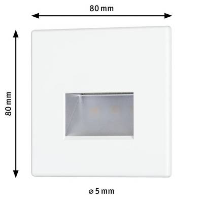 'Weiße quadratische LED-Wandeinbauleuchte mit 80 mm Seitenlänge und rundem 5 mm Auslass, ideal für Treppenbeleuchtung.'