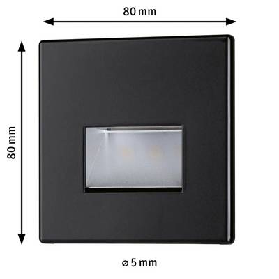 Quadratische LED-Wandlampe in Schwarz mit eingebautem Leuchtmittel. Maße: 80 mm x 80 mm, Bohrung: Ø 5 mm.