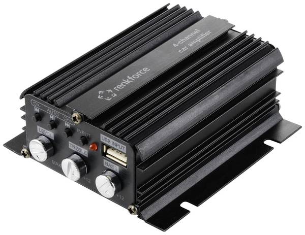 Renkforce RF-CMP-204 4-Kanal Endstufe 200 W Bluetooth®-/USB-Audiowiedergabe, Lautstärke-/Bass-/Höhen-Regelung