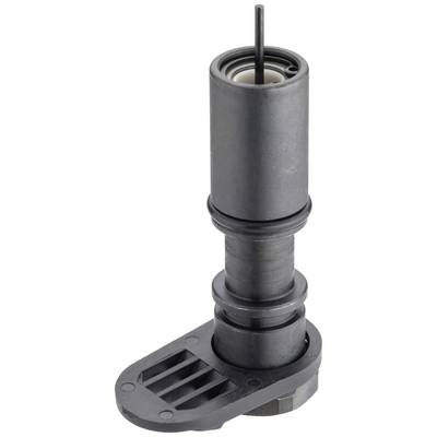 Ein schwarzer Metallzylinder mit mehreren Segmenten, aufrecht stehend, auf einer abgerundeten Basis montiert.