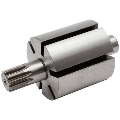 Ein zylindrisches Metallteil mit gezahnter Achse und glattem Gehäuse. Es scheint ein Maschinenteil oder mechanische Komponente zu sein.