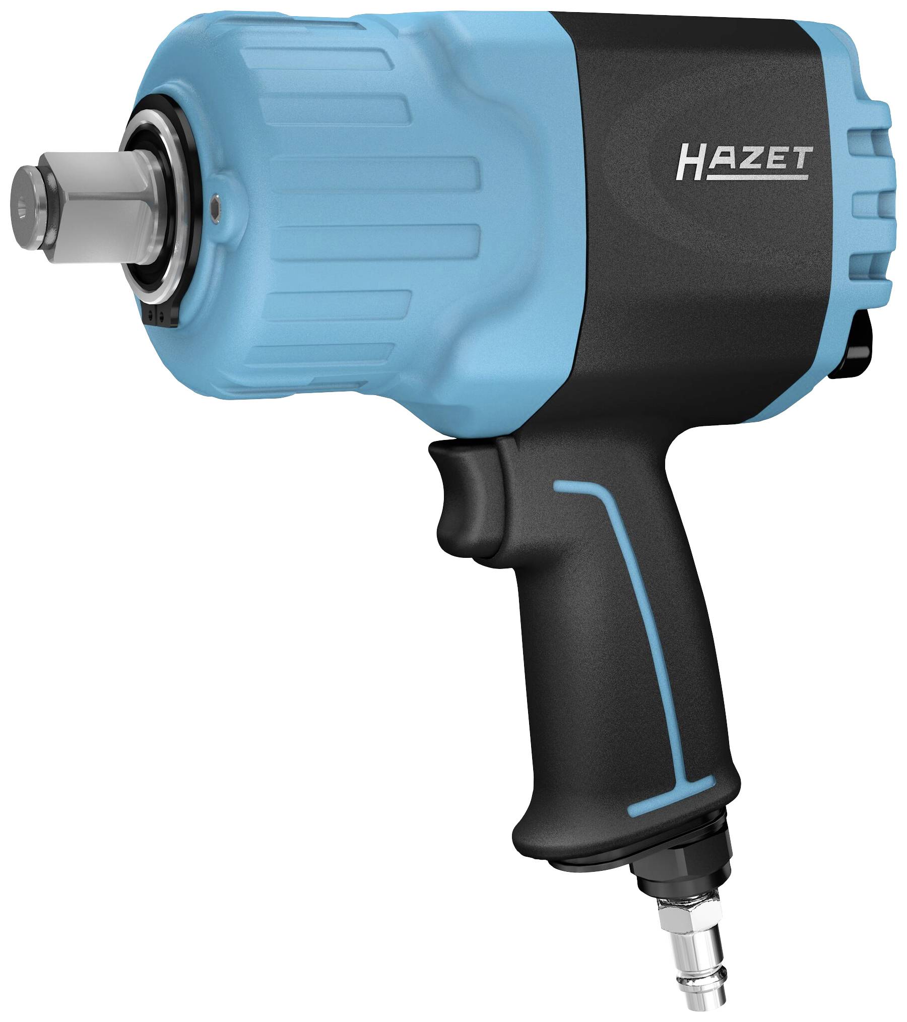Druckluft-Schlagschrauber mit blau-schwarzem Gehäuse und ergonomischem Griff, geeignet für schnelles Lösen von Schrauben und Muttern.