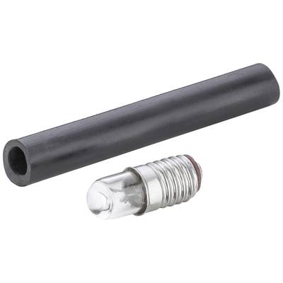 Ein schwarzer, hohler Zylinder neben einer kleinen Glühbirne mit Metallgewinde.