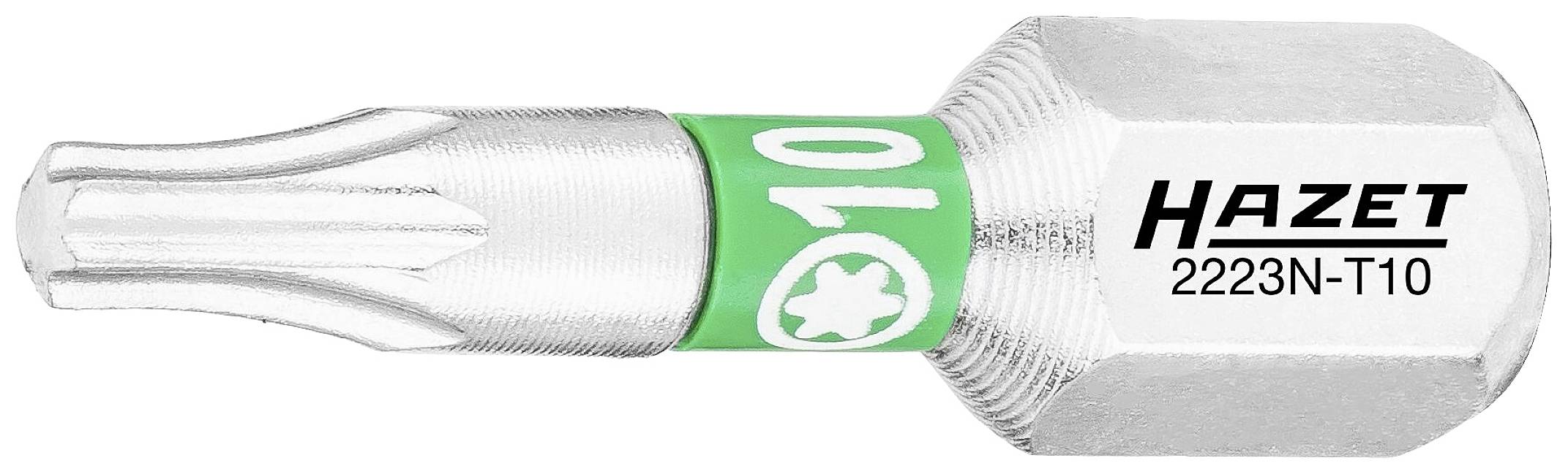 Torx-Bit von Hazet, Modell 2223N-T10, mit grünem Ring und der Nummer '10'.
