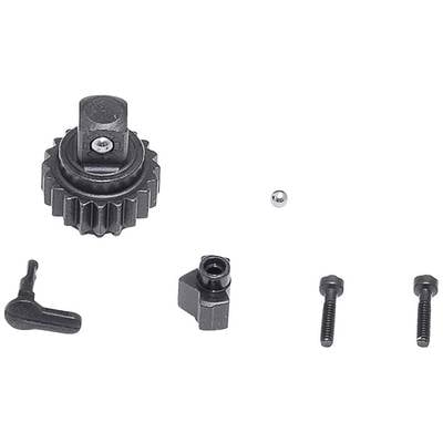 Ein Getriebemechanismus mit Sechskantschlüssel, Kugellager, Schrauben und Metallteilen, die zur Konstruktion oder Reparatur dienen.