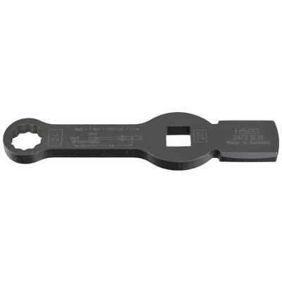 Schwarzer Hazet Schlagschlüssel mit zwei Maulgrößen (24 und 20 mm). Enthält technische Zeichnung und 'Made in Germany'-Aufdruck.