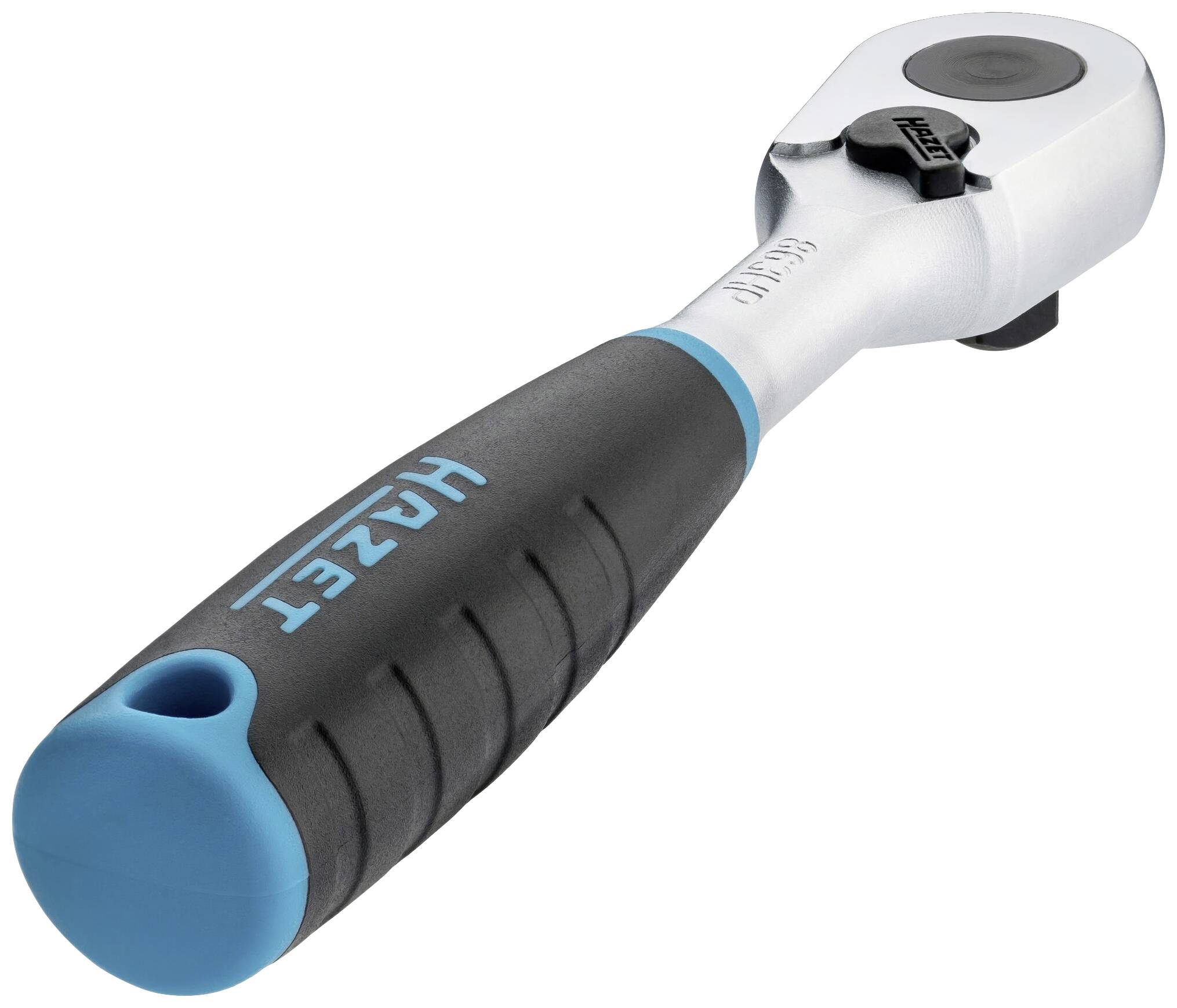 Ratsche mit ergonomischem Griff und blauem Akzent, geeignet für mechanische Arbeiten.