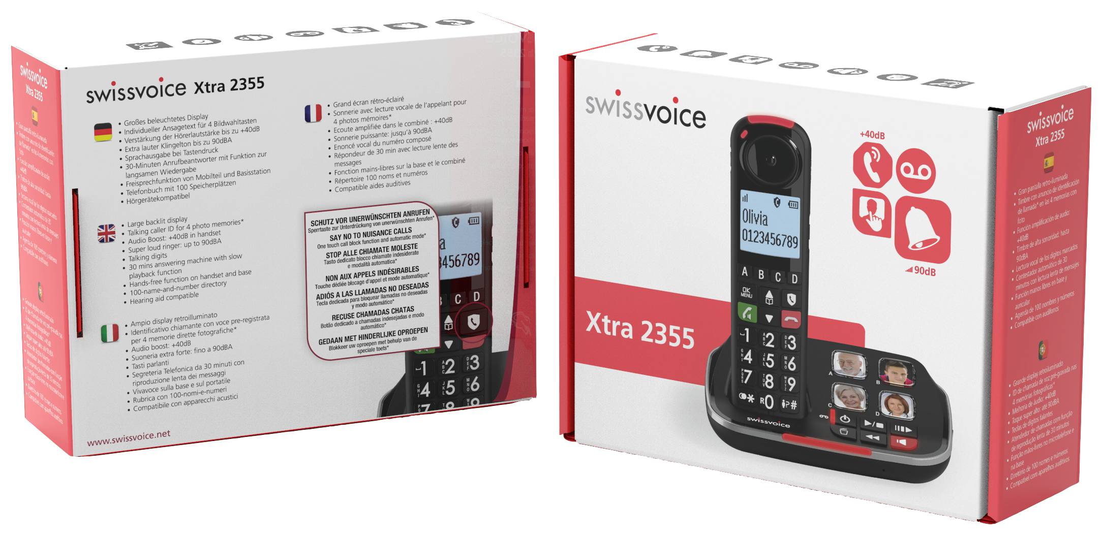 SwissVoice Xtra 2355 Schnurloses Seniorentelefon Anrufbeantworter, Foto-Tasten, Freisprechen, für Hörgeräte kompatibel, -3