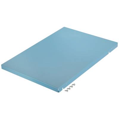 Metallplatte in blauer Farbe, rechteckig, mit fünf Schrauben daneben.