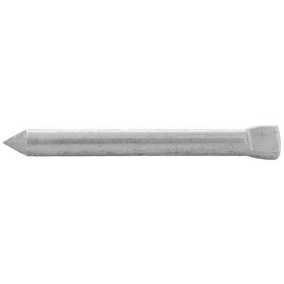 Ein silberner Metallstift mit einer spitzen und einer flachen Seite liegt horizontal.