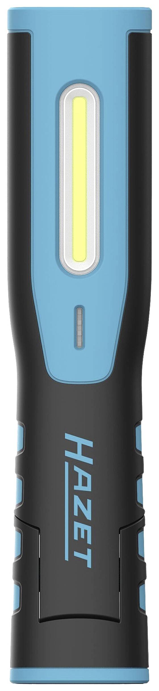 Tragbare LED-Arbeitsleuchte; schwarze und blaue Hülle; langgestreckte Form; ideal für Handwerksarbeiten und Werkstättenutzung.