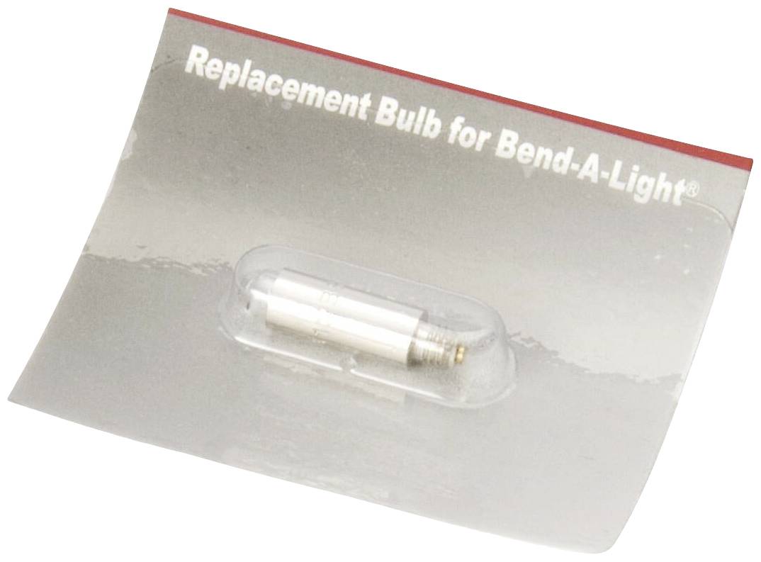Verpackung einer Ersatzlampe für 'Bend-A-Light', zeigt eine einzelne Glühbirne in einer transparenten Kunststoffhülle.