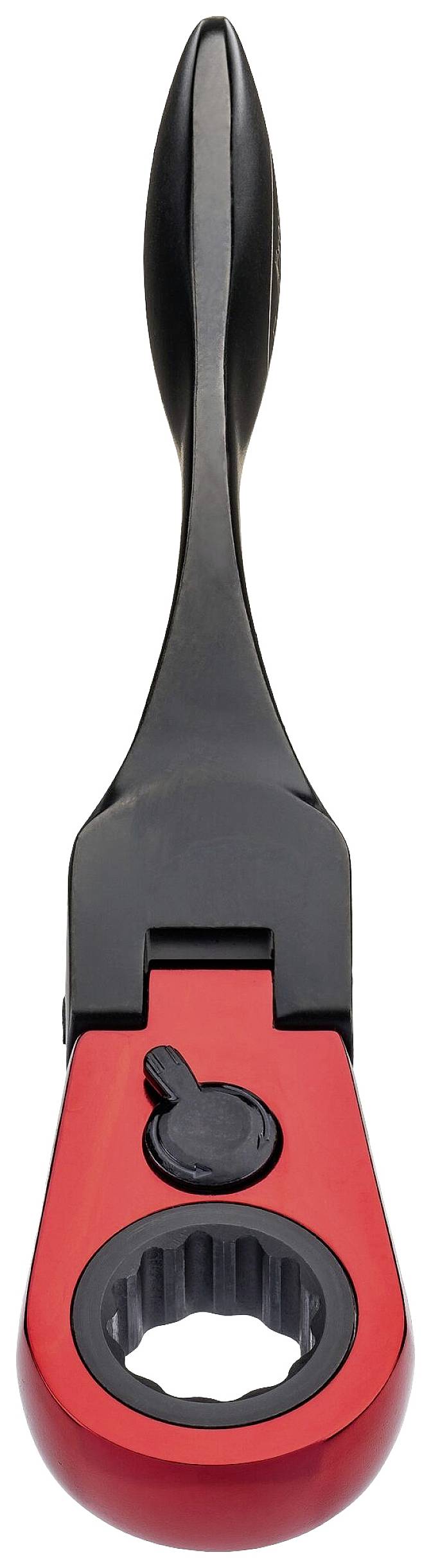 Ein schwarzer und roter Schraubenschlüssel mit einem einstellbaren Mechanismus.
